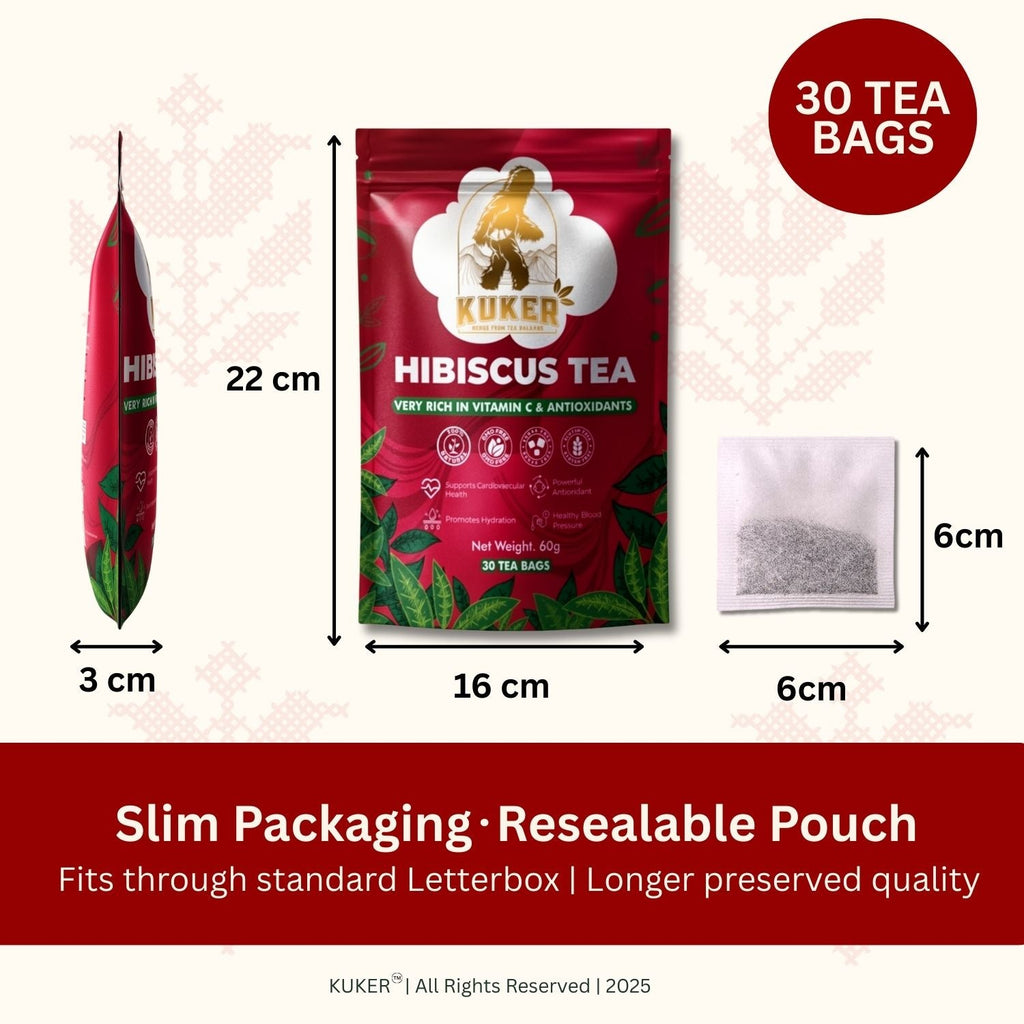 KUKER® Hibiscus Tea Bags – 30 Natural Herbal Tea Bags | Bulgarian Hibiscus Herbal Infusion 40g