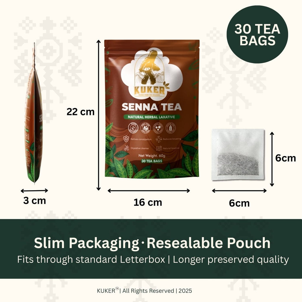 KUKER® Senna Tea Bags – 30 Natural Herbal Senna Tea Bags | Traditional Detox Herbal Tea 50g